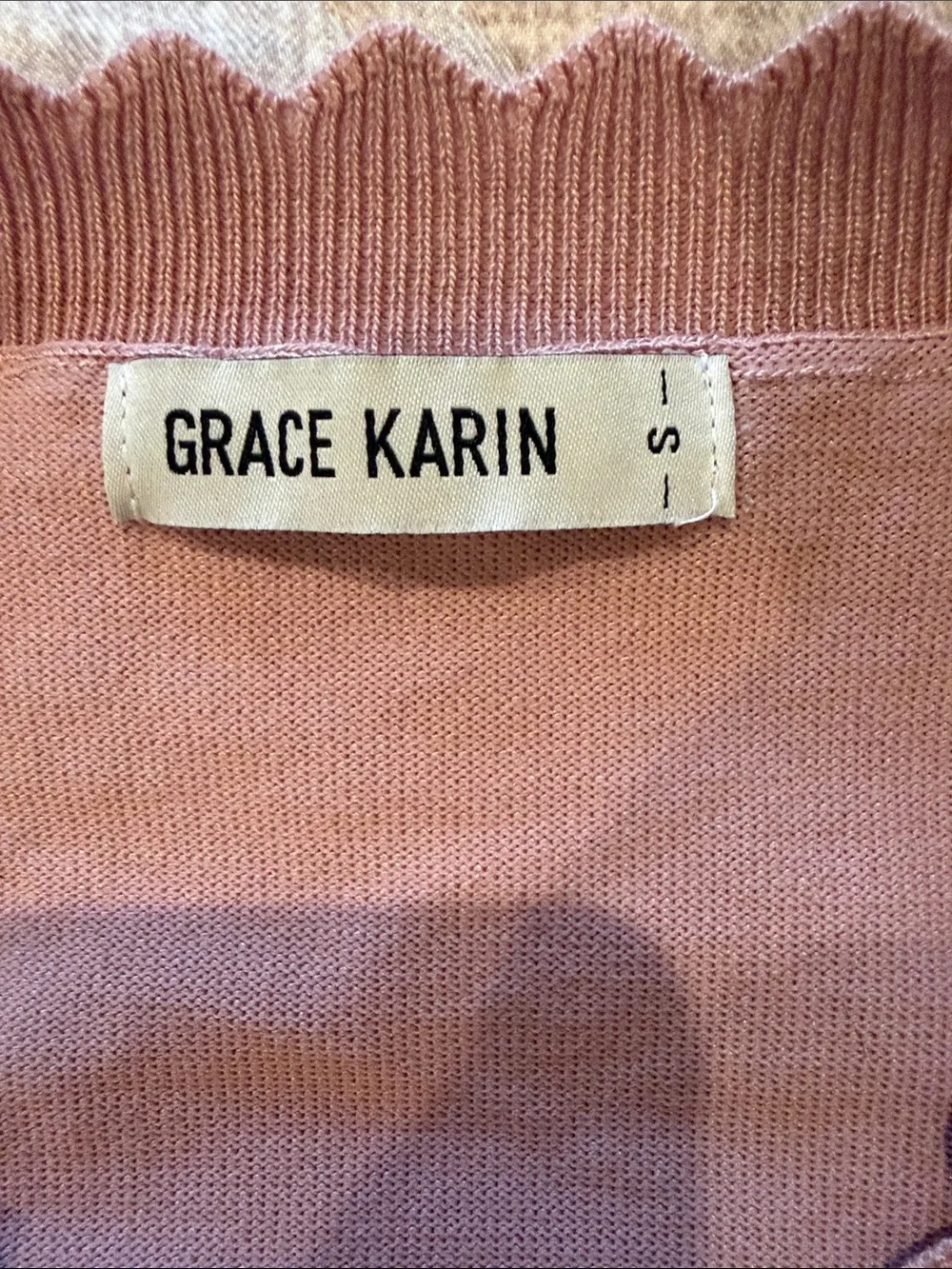 Grace Karin Mauve Scalloped V-Neck Knit Cardigan size small